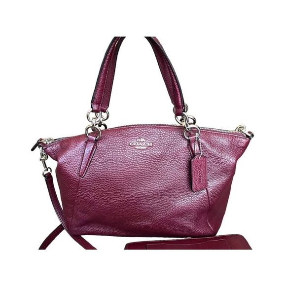 Coach Handbags - Coach Small Kelsey Satchel In Pebble
Leather - Style F36675 - SILVER/BURGUNDY